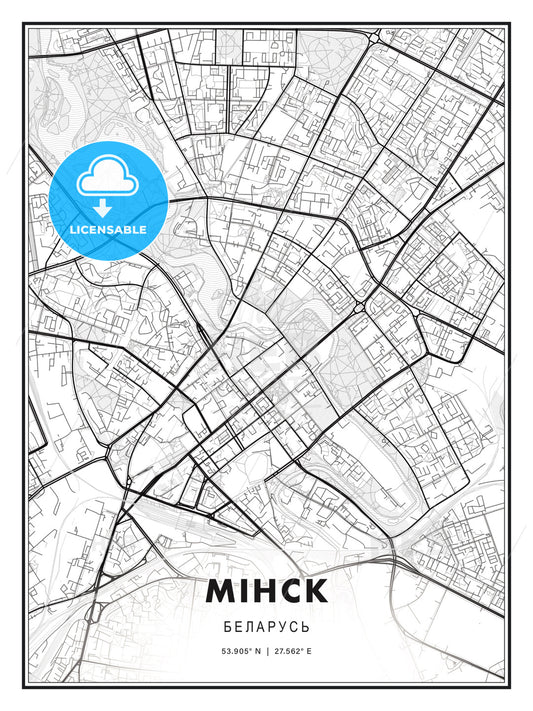 МІНСК / Minsk, Belarus, Modern Print Template in Various Formats - HEBSTREITS Sketches
