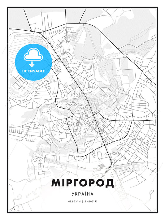 МІРГОРОД / Myrhorod, Ukraine, Modern Print Template in Various Formats - HEBSTREITS Sketches