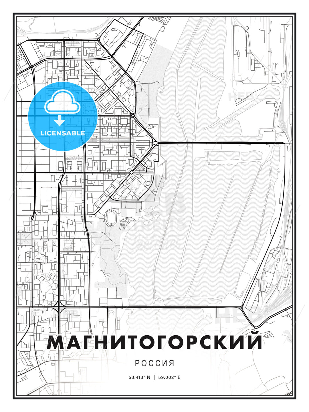 МАГНИТОГОРСКИЙ / Magnitogorsk, Russia, Modern Print Template in Various Formats - HEBSTREITS Sketches