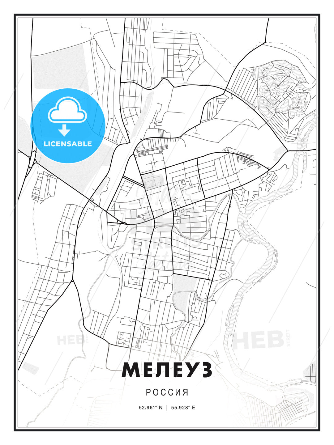 МЕЛЕУЗ / Meleuz, Russia, Modern Print Template in Various Formats - HEBSTREITS Sketches