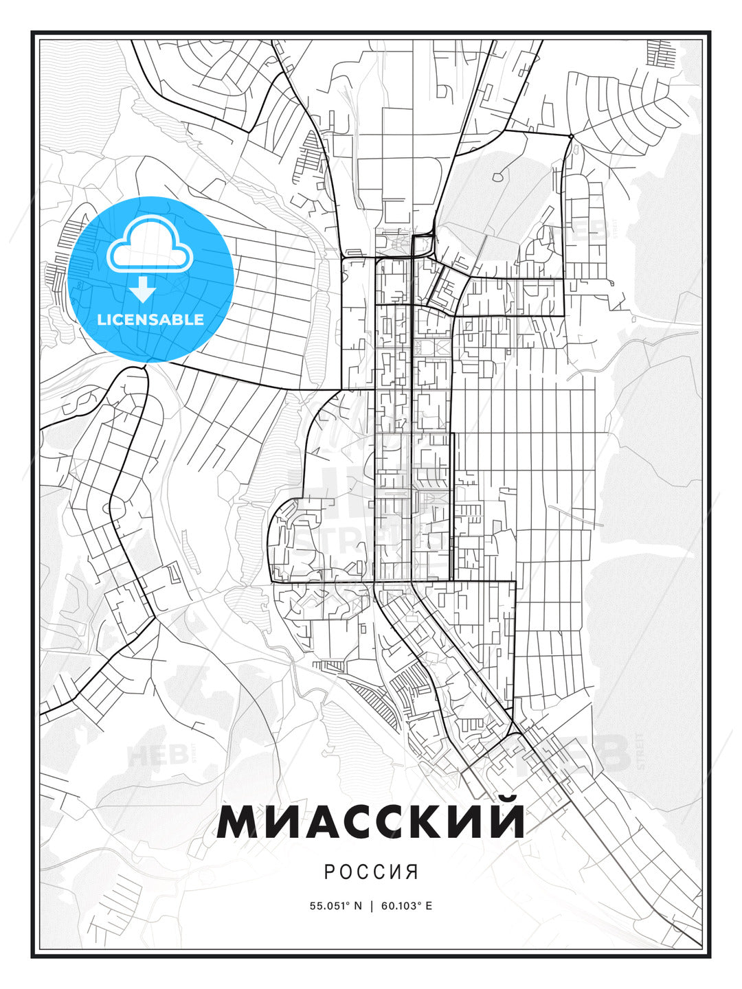 МИАССКИЙ / Miass, Russia, Modern Print Template in Various Formats - HEBSTREITS Sketches