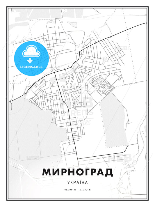 МИРНОГРАД / Myrnohrad, Ukraine, Modern Print Template in Various Formats - HEBSTREITS Sketches