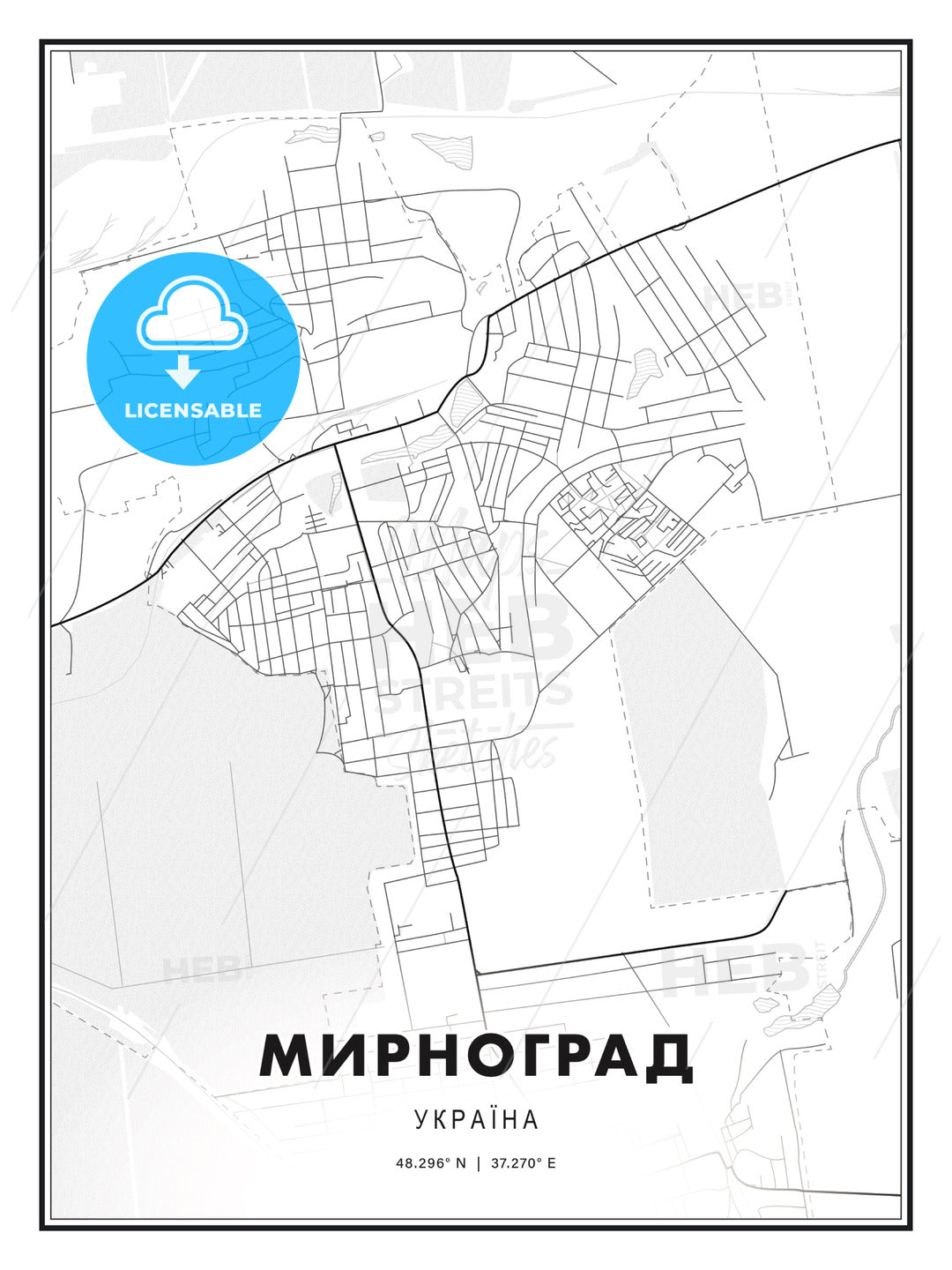 МИРНОГРАД / Myrnohrad, Ukraine, Modern Print Template in Various Formats - HEBSTREITS Sketches