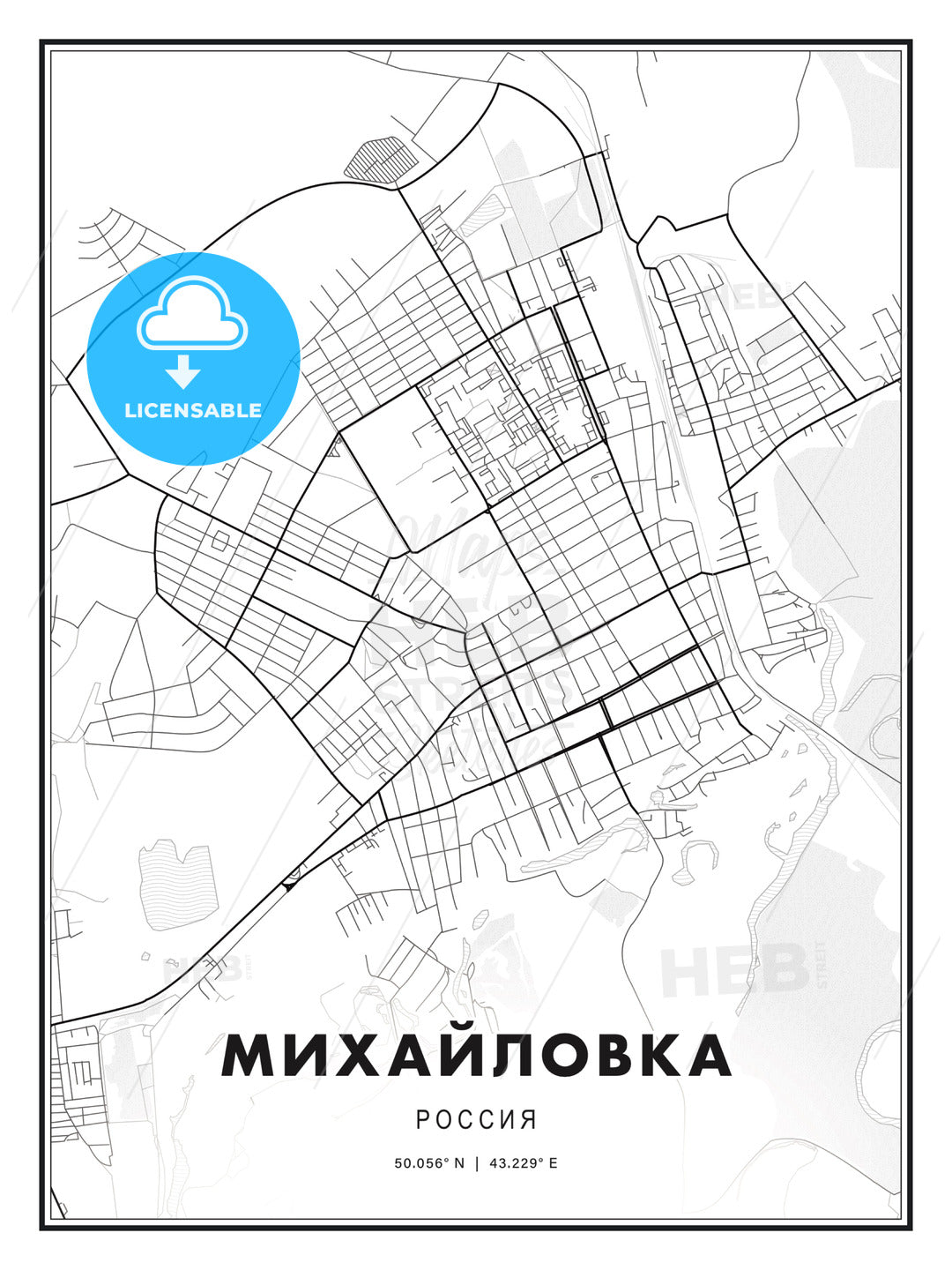 МИХАЙЛОВКА / Mikhaylovka, Russia, Modern Print Template in Various Formats - HEBSTREITS Sketches