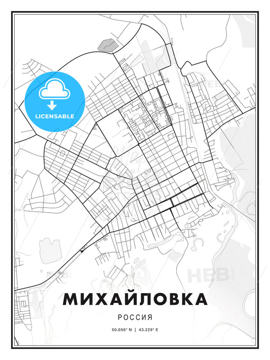 МИХАЙЛОВКА / Mikhaylovka, Russia, Modern Print Template in Various Formats - HEBSTREITS Sketches