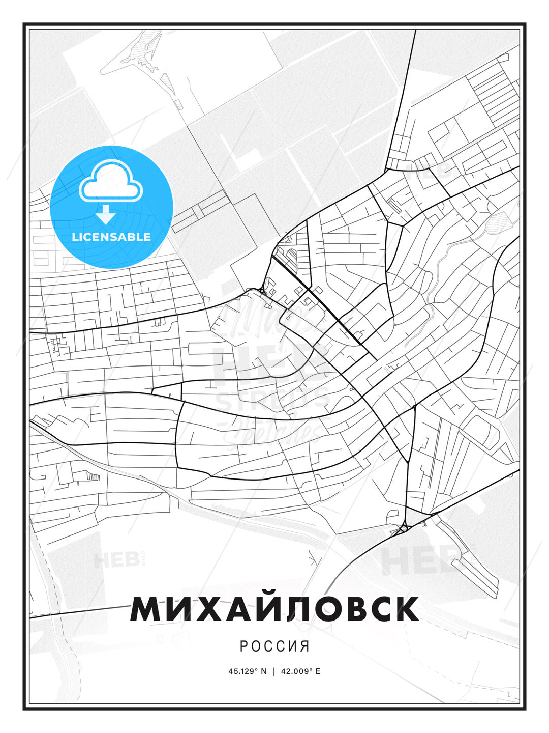 МИХАЙЛОВСК / Mikhaylovsk, Russia, Modern Print Template in Various Formats - HEBSTREITS Sketches