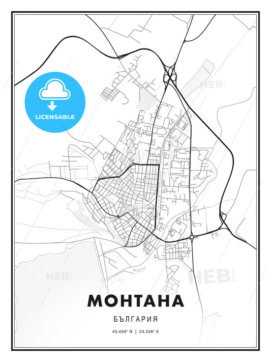 МОНТАНА / Montana, Bulgaria, Modern Print Template in Various Formats - HEBSTREITS Sketches