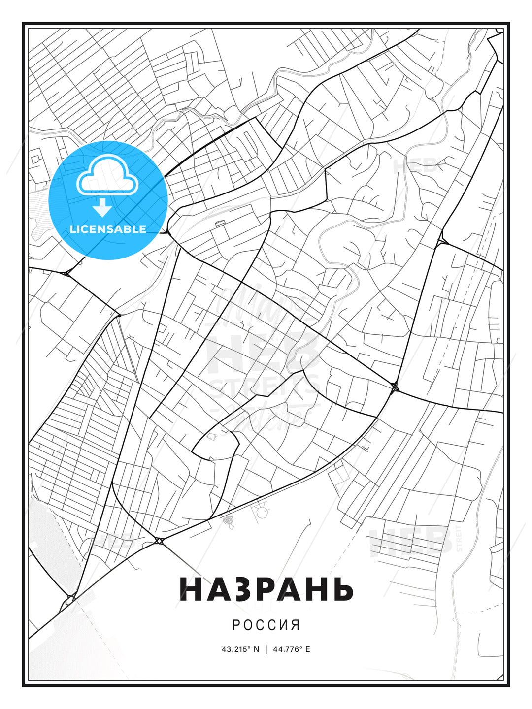 НАЗРАНЬ / Nazran, Russia, Modern Print Template in Various Formats - HEBSTREITS Sketches