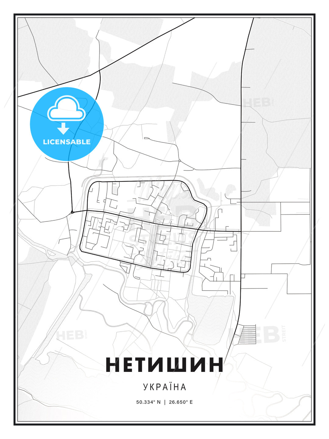 НЕТИШИН / Netishyn, Ukraine, Modern Print Template in Various Formats - HEBSTREITS Sketches