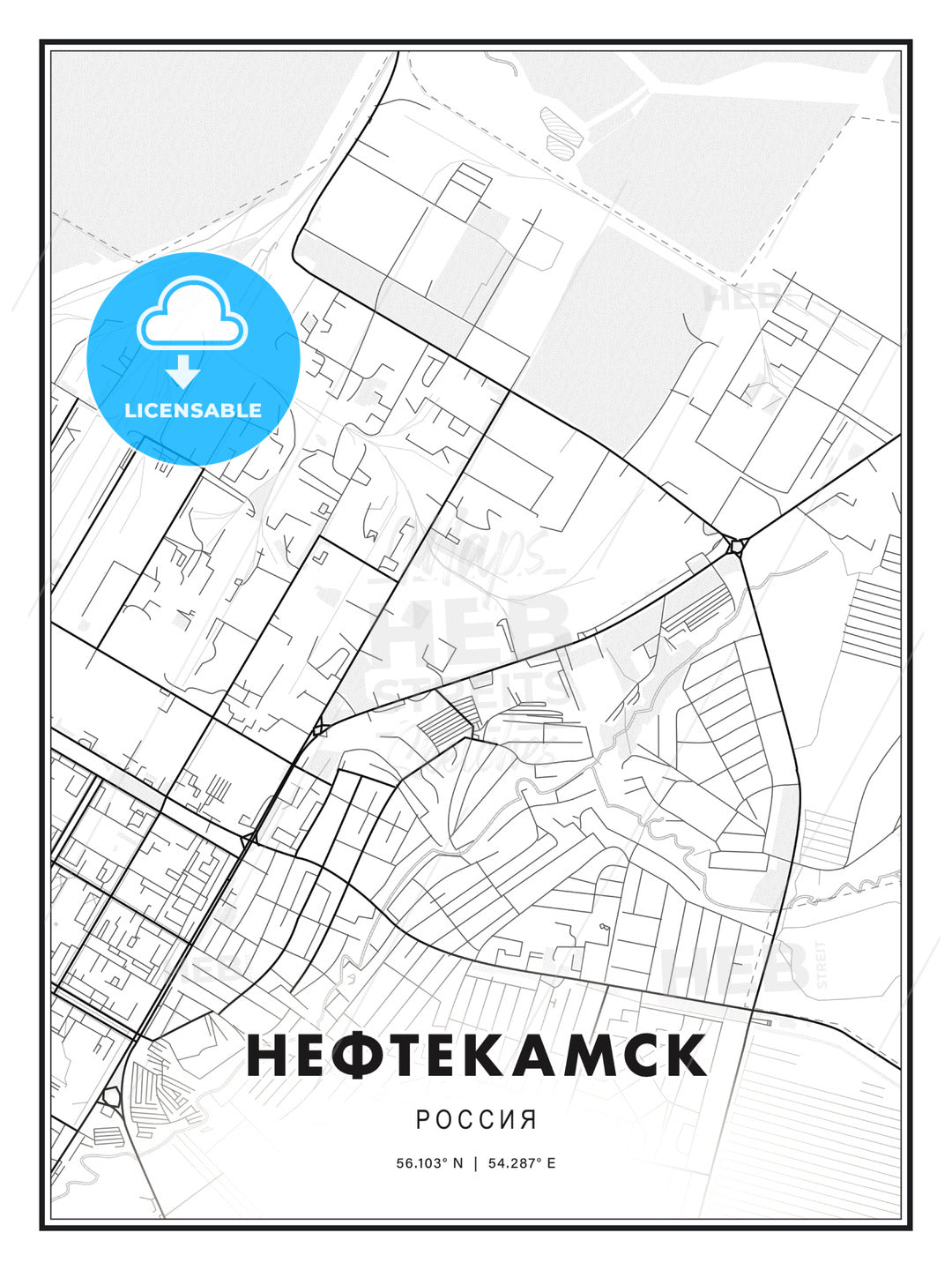 НЕФТЕКАМСК / Neftekamsk, Russia, Modern Print Template in Various Formats - HEBSTREITS Sketches