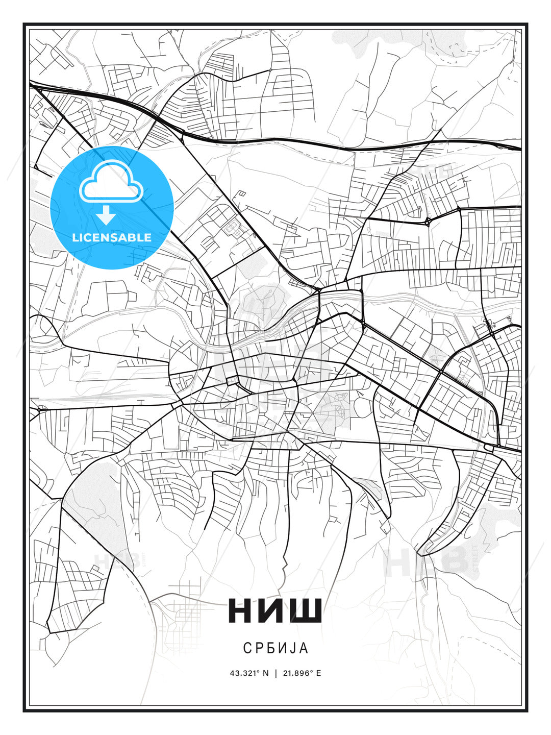 НИШ / Niš, Serbia, Modern Print Template in Various Formats - HEBSTREITS Sketches