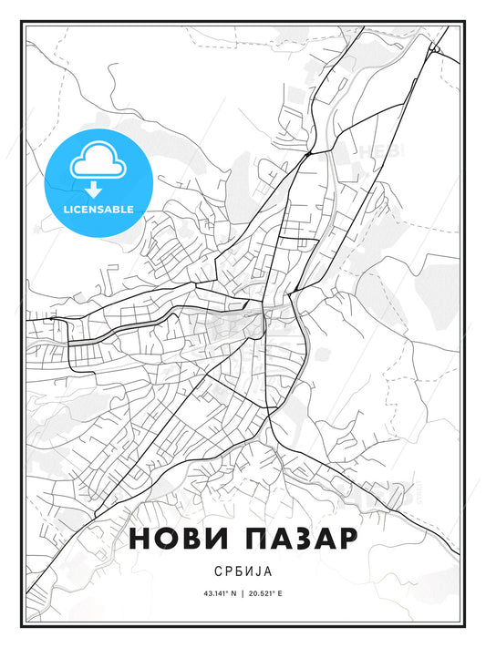 НОВИ ПАЗАР / Novi Pazar, Serbia, Modern Print Template in Various Formats - HEBSTREITS Sketches
