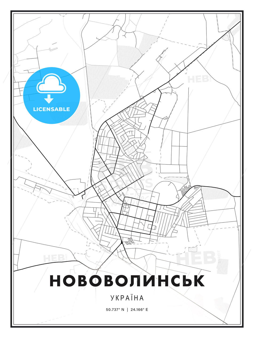 НОВОВОЛИНСЬК / Novovolynsk, Ukraine, Modern Print Template in Various Formats - HEBSTREITS Sketches