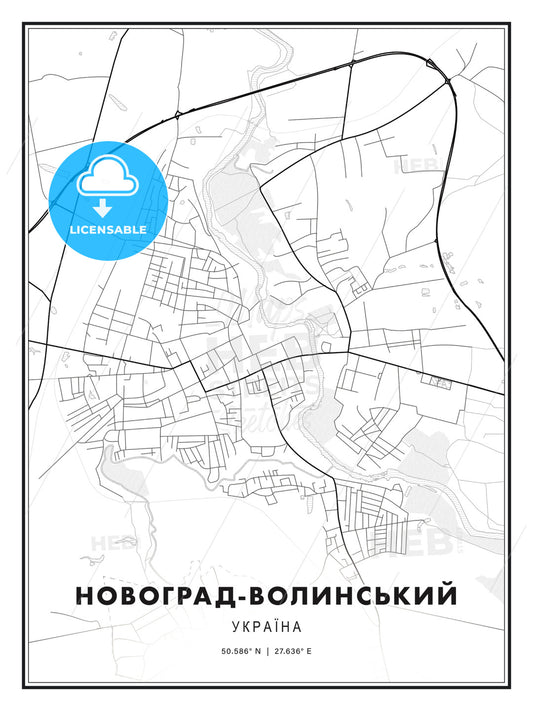 НОВОГРАД-ВОЛИНСЬКИЙ / Novohrad-Volynskyi, Ukraine, Modern Print Template in Various Formats - HEBSTREITS Sketches