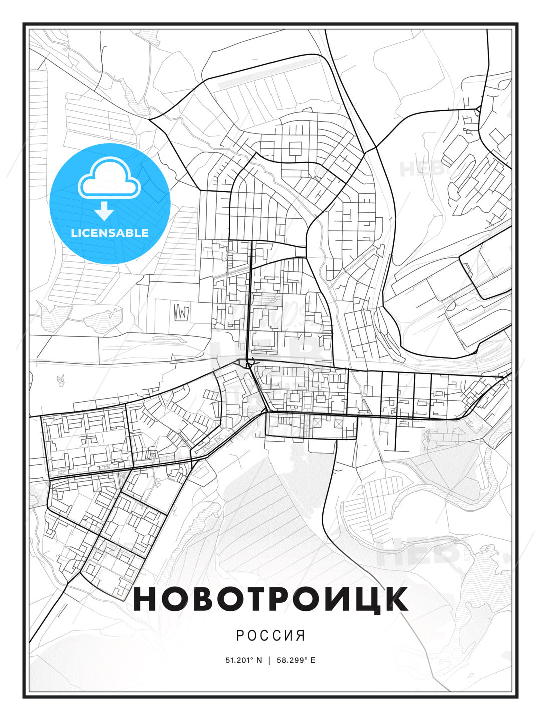 НОВОТРОИЦК / Novotroitsk, Russia, Modern Print Template in Various Formats - HEBSTREITS Sketches