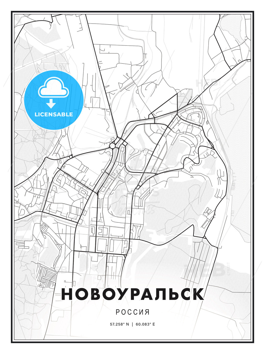 НОВОУРАЛЬСК / Novouralsk, Russia, Modern Print Template in Various Formats - HEBSTREITS Sketches