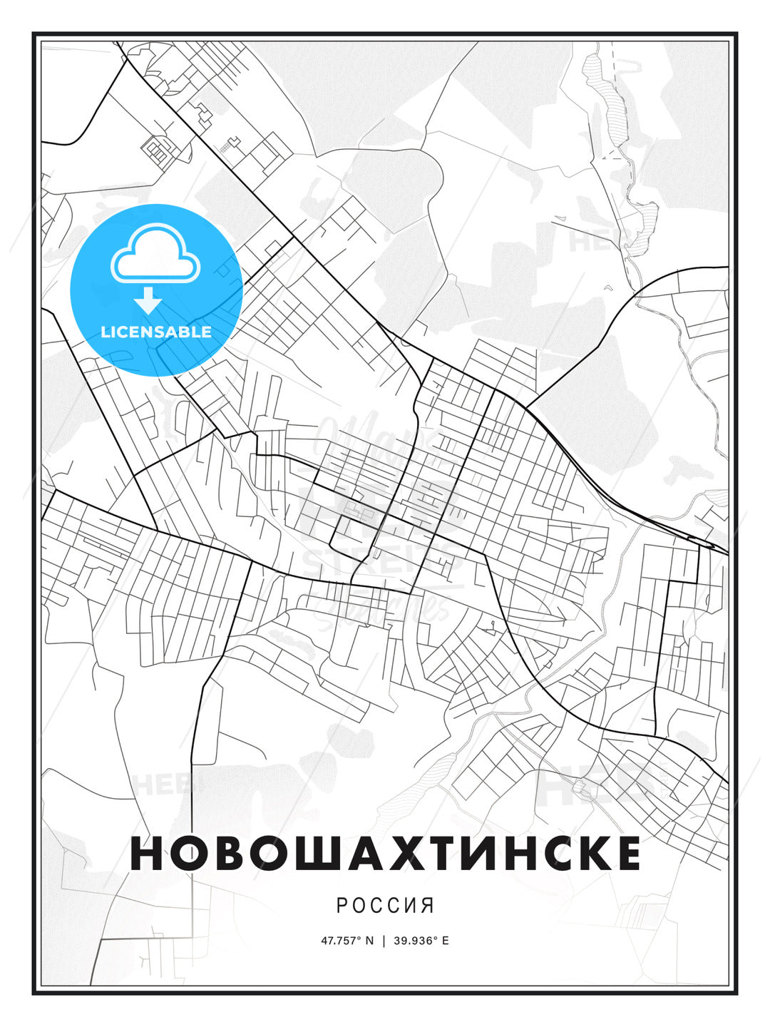 НОВОШАХТИНСКЕ / Novoshakhtinsk, Russia, Modern Print Template in Various Formats - HEBSTREITS Sketches