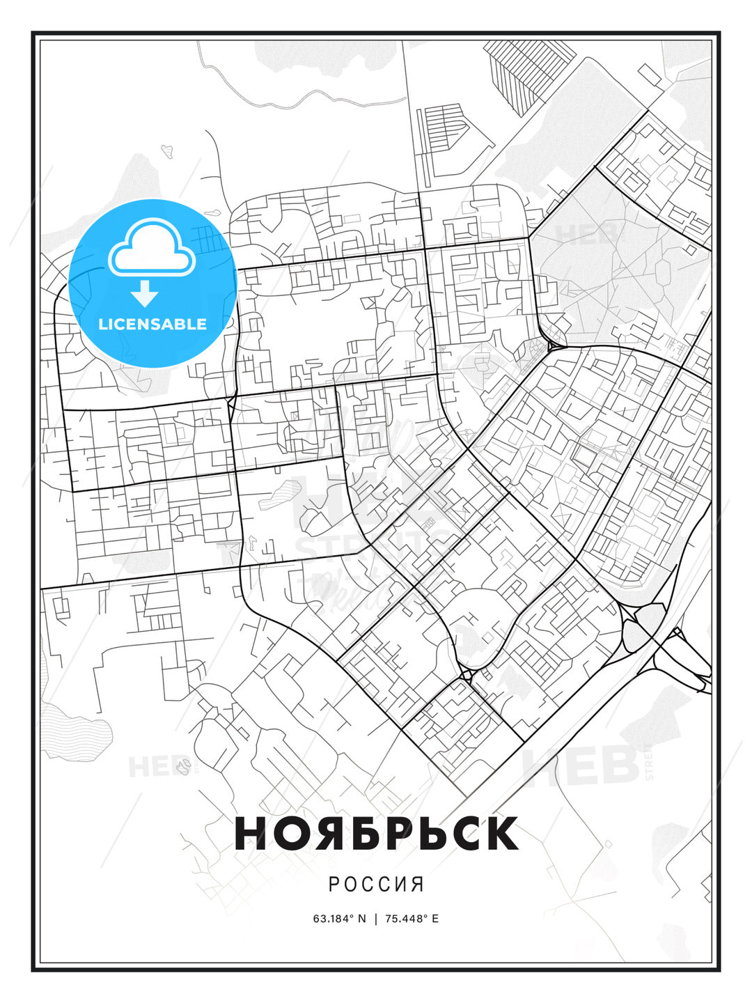 НОЯБРЬСК / Noyabrsk, Russia, Modern Print Template in Various Formats - HEBSTREITS Sketches