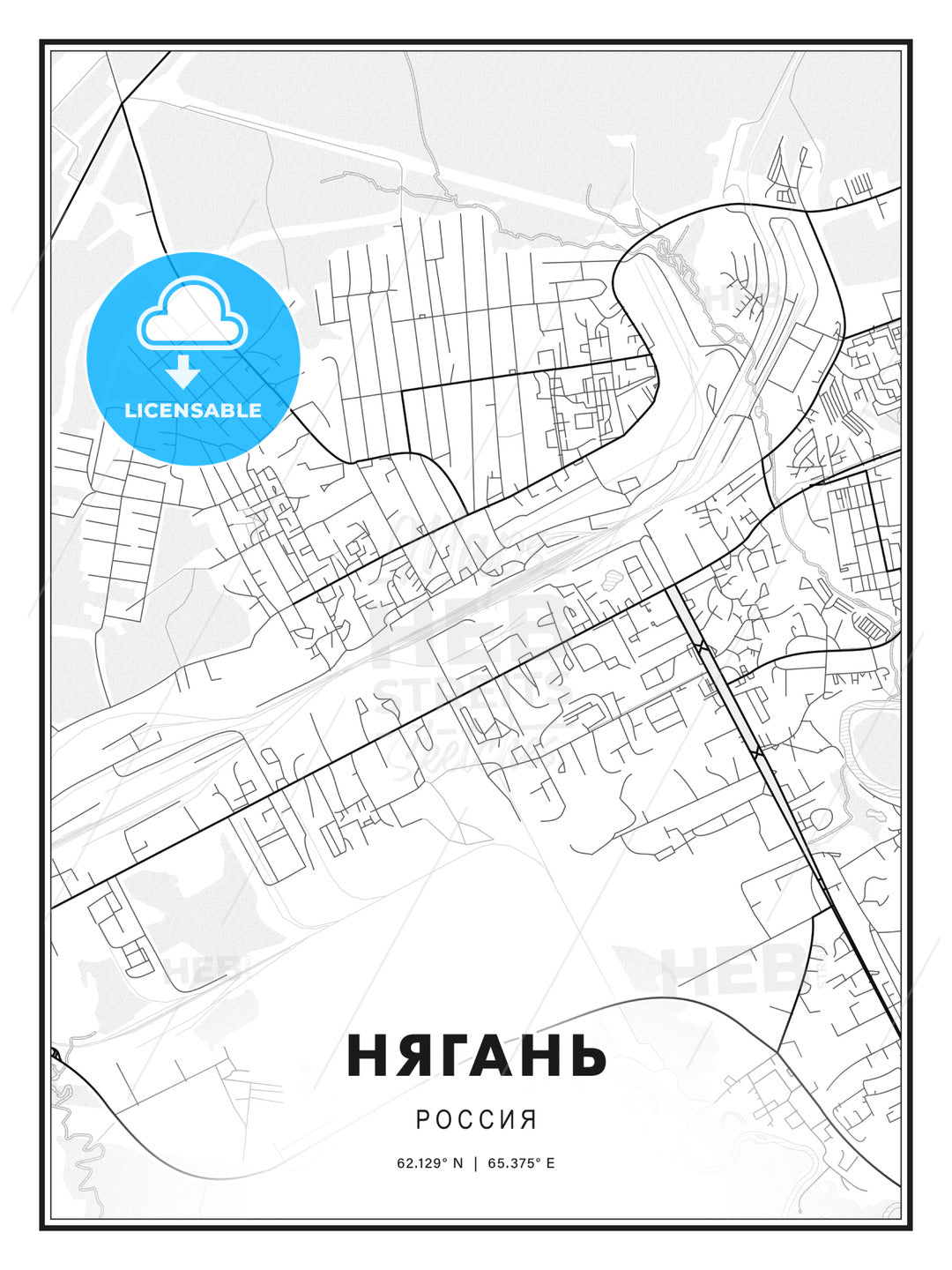 НЯГАНЬ / Nyagan, Russia, Modern Print Template in Various Formats - HEBSTREITS Sketches