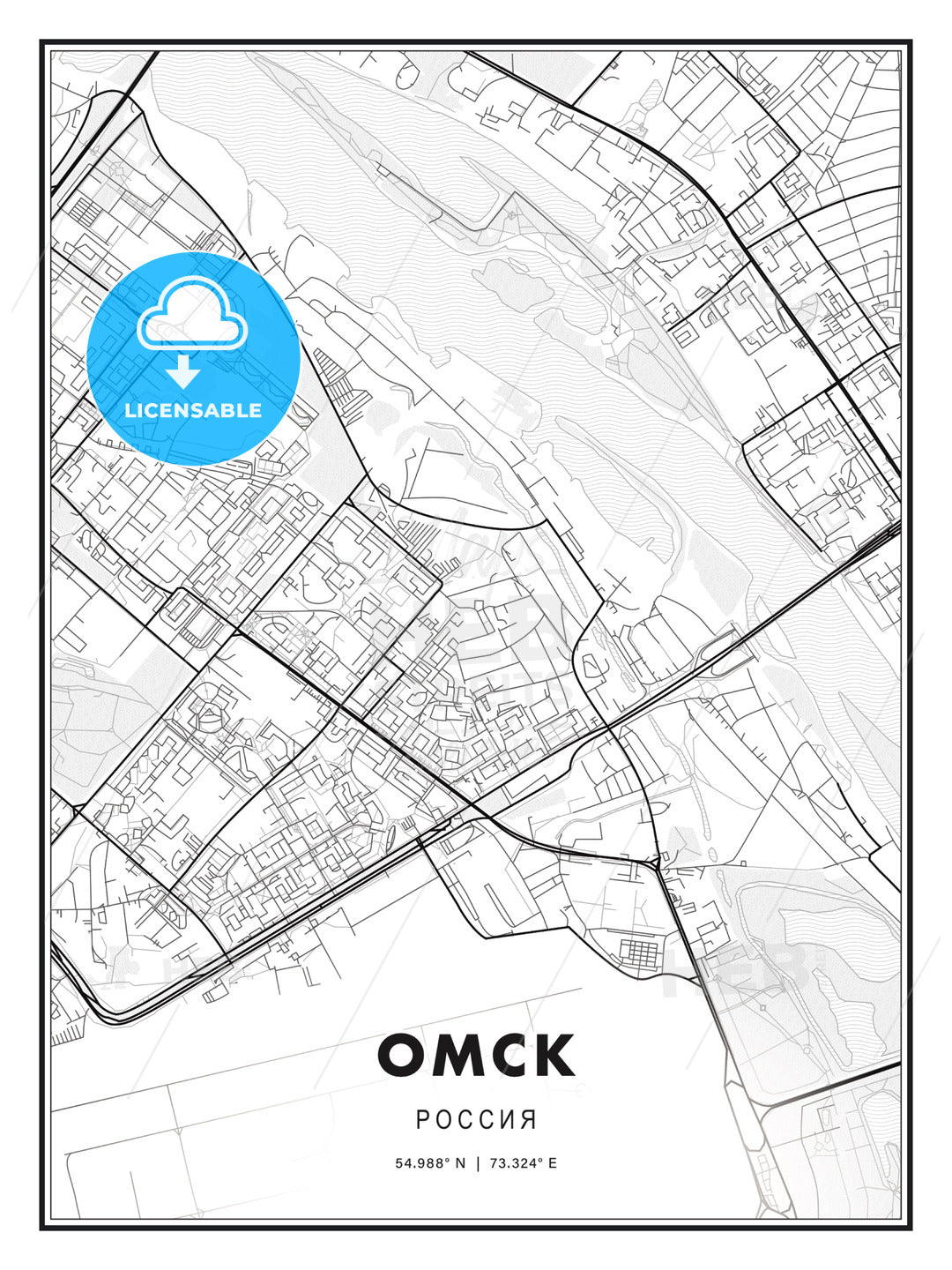 ОМСК / Omsk, Russia, Modern Print Template in Various Formats - HEBSTREITS Sketches