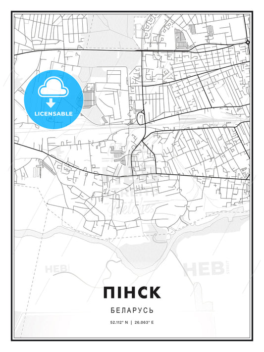 ПІНСК / Pinsk, Belarus, Modern Print Template in Various Formats - HEBSTREITS Sketches