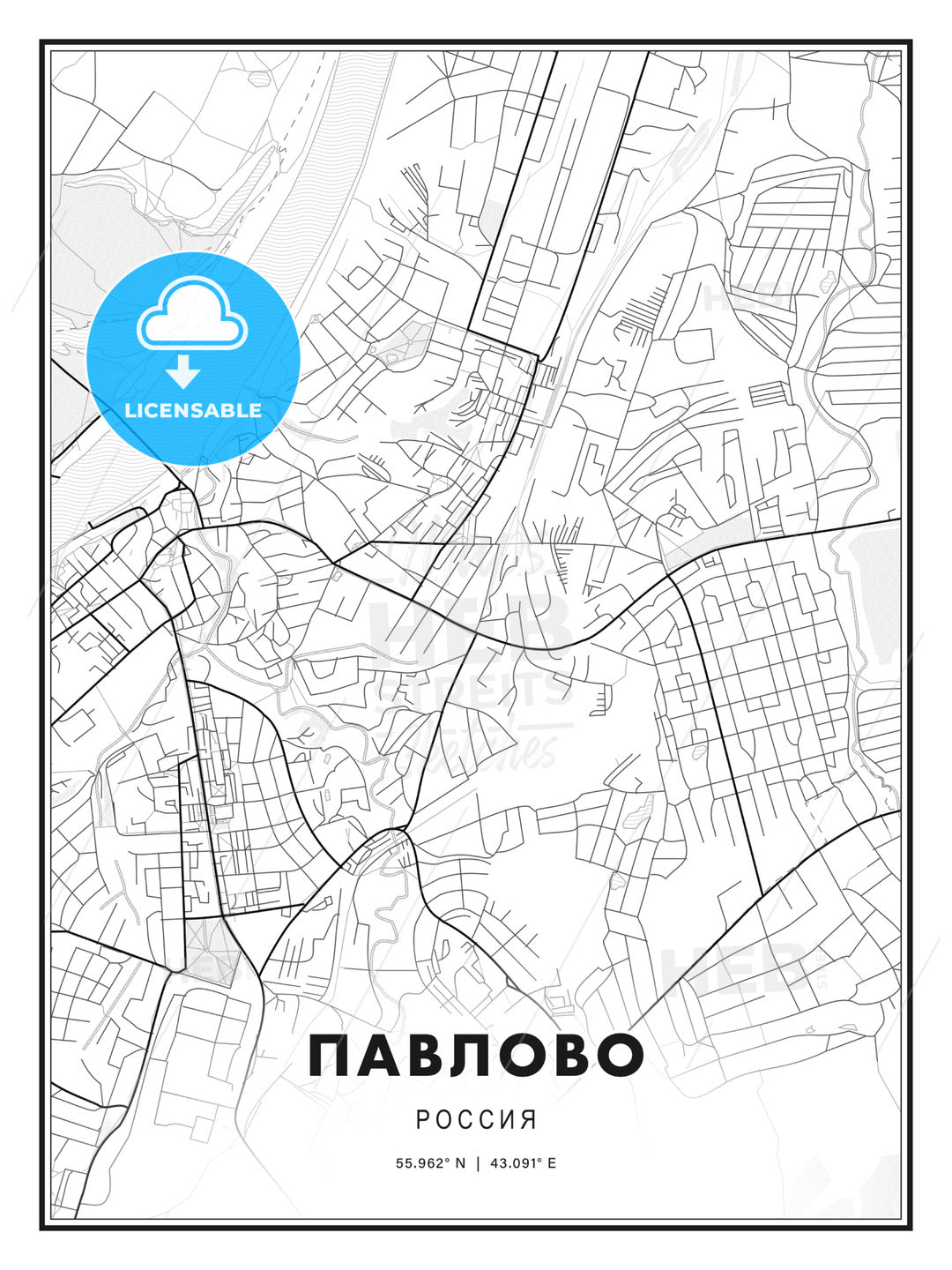 ПАВЛОВО / Pavlovo, Russia, Modern Print Template in Various Formats - HEBSTREITS Sketches