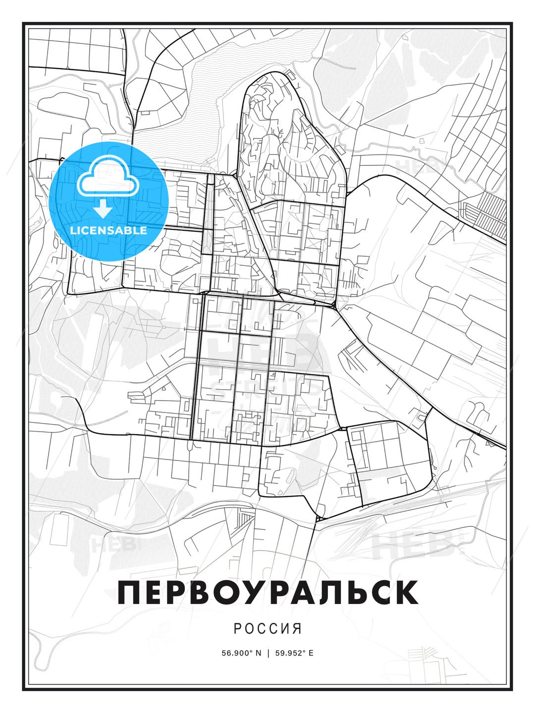 ПЕРВОУРАЛЬСК / Pervouralsk, Russia, Modern Print Template in Various Formats - HEBSTREITS Sketches