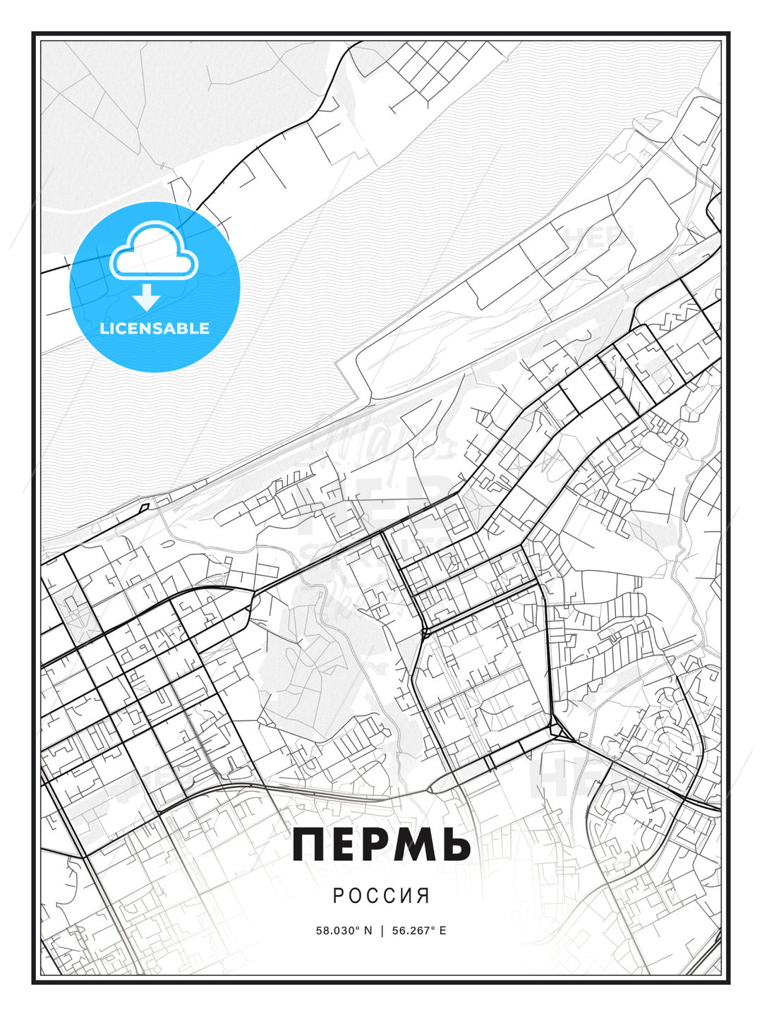 ПЕРМЬ / Perm, Russia, Modern Print Template in Various Formats - HEBSTREITS Sketches