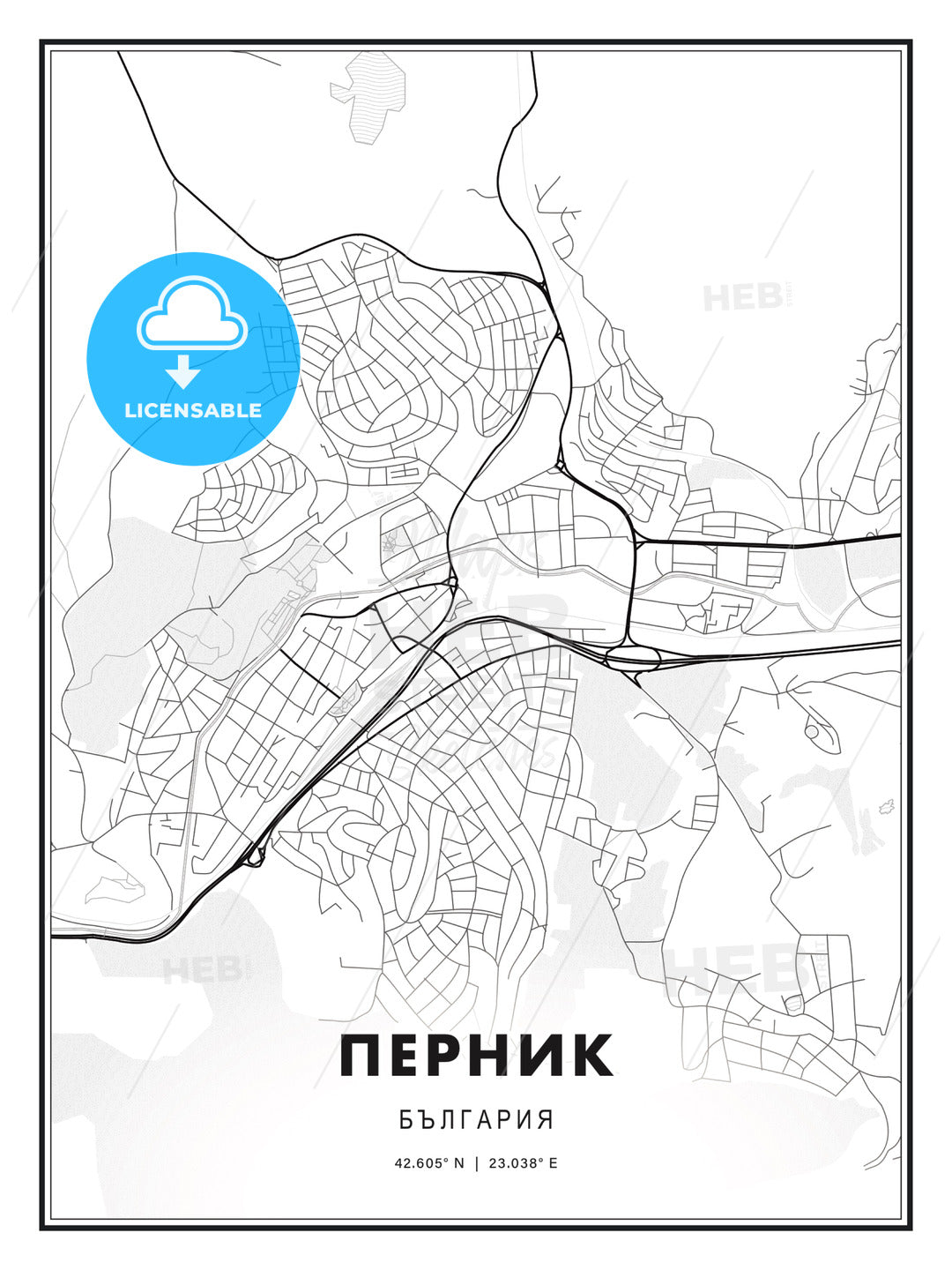 ПЕРНИК / Pernik, Bulgaria, Modern Map Print Template in Various Formats ...