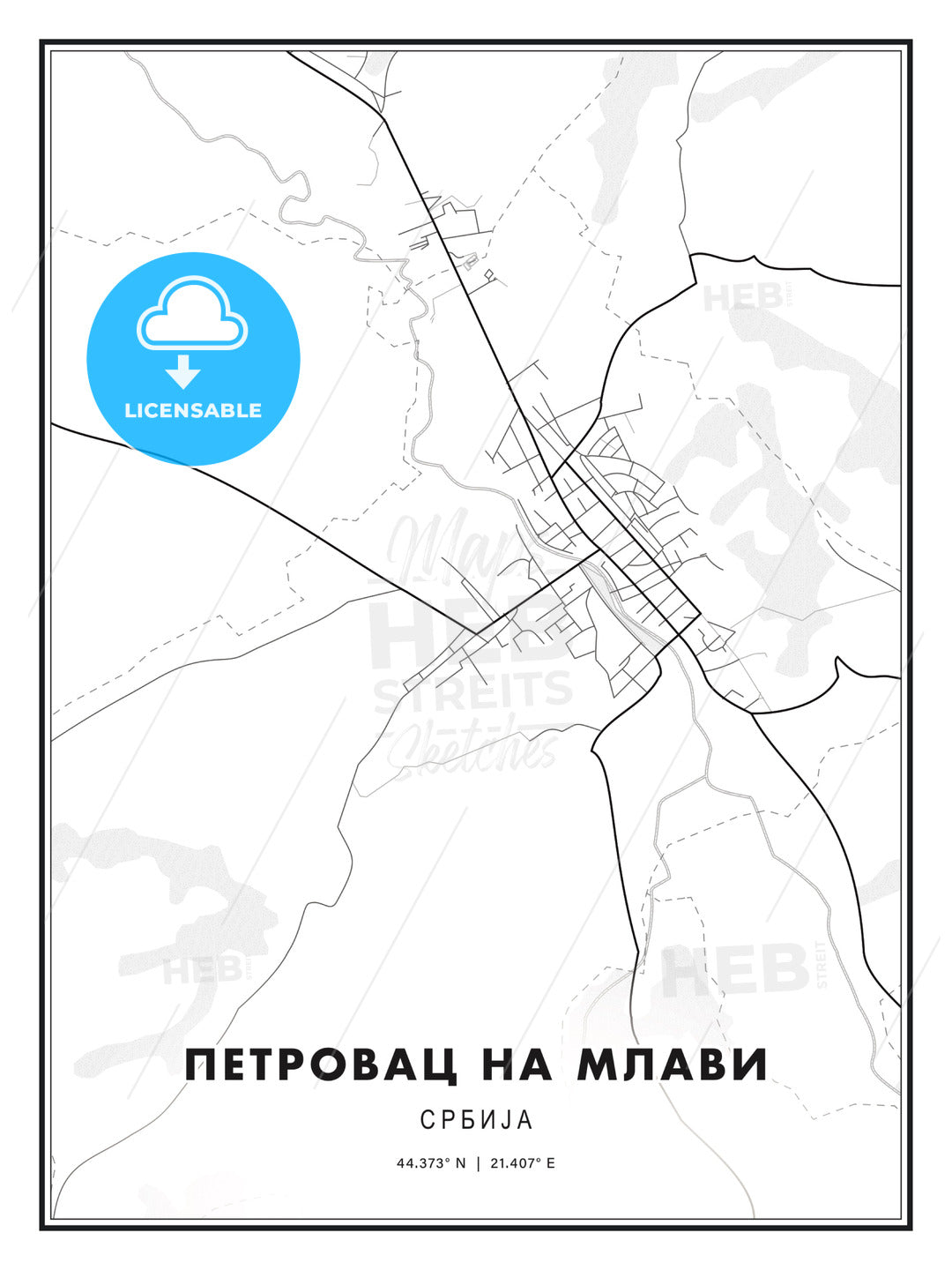 ПЕТРОВАЦ НА МЛАВИ / Petrovac na Mlavi, Serbia, Modern Print Template in Various Formats - HEBSTREITS Sketches