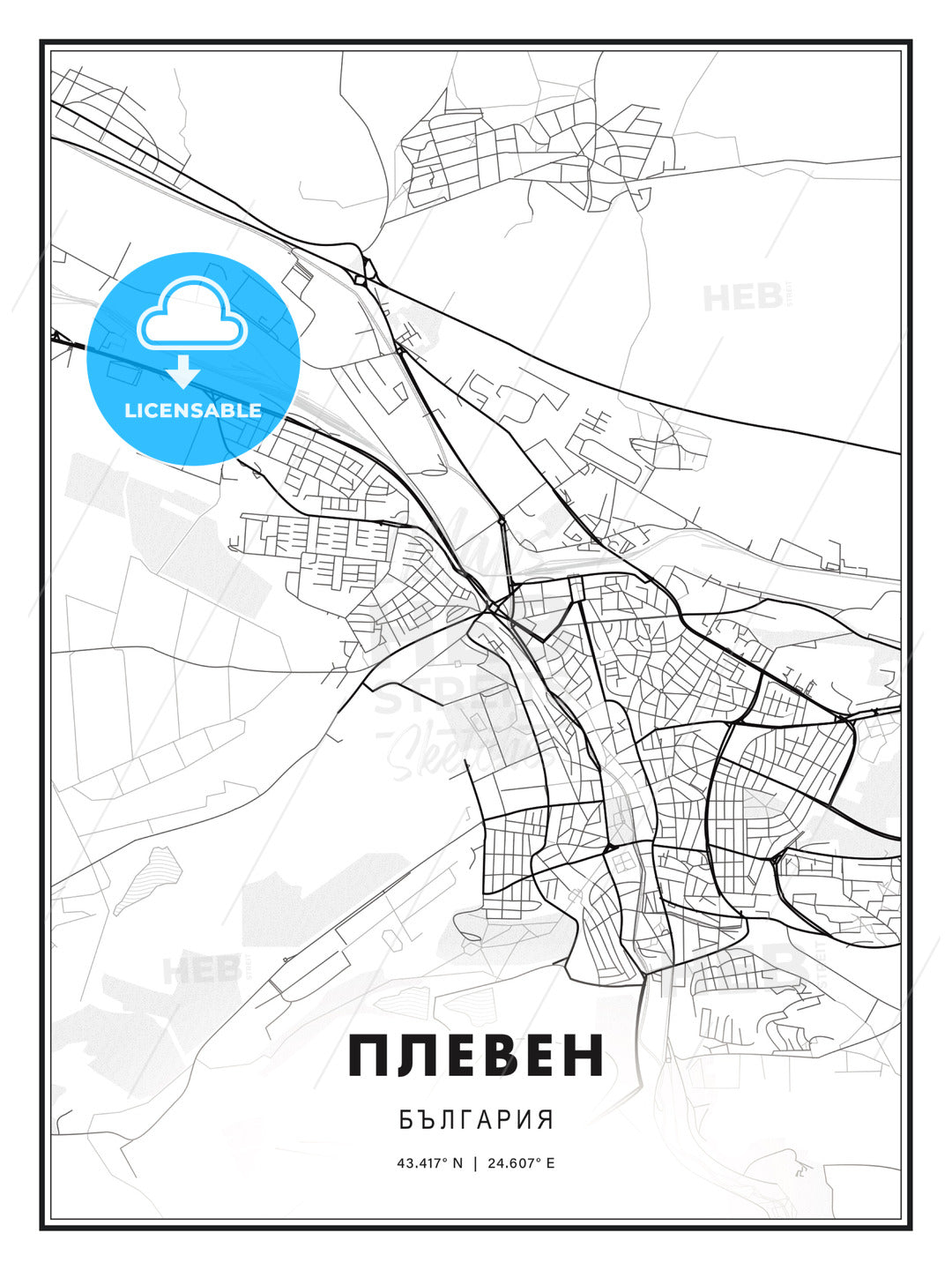 ПЛЕВЕН / Pleven, Bulgaria, Modern Print Template in Various Formats - HEBSTREITS Sketches