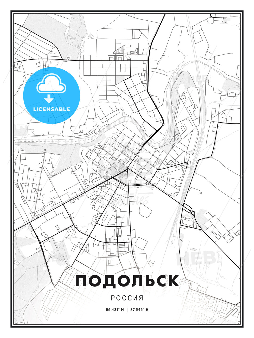 ПОДОЛЬСК / Podolsk, Russia, Modern Print Template in Various Formats - HEBSTREITS Sketches