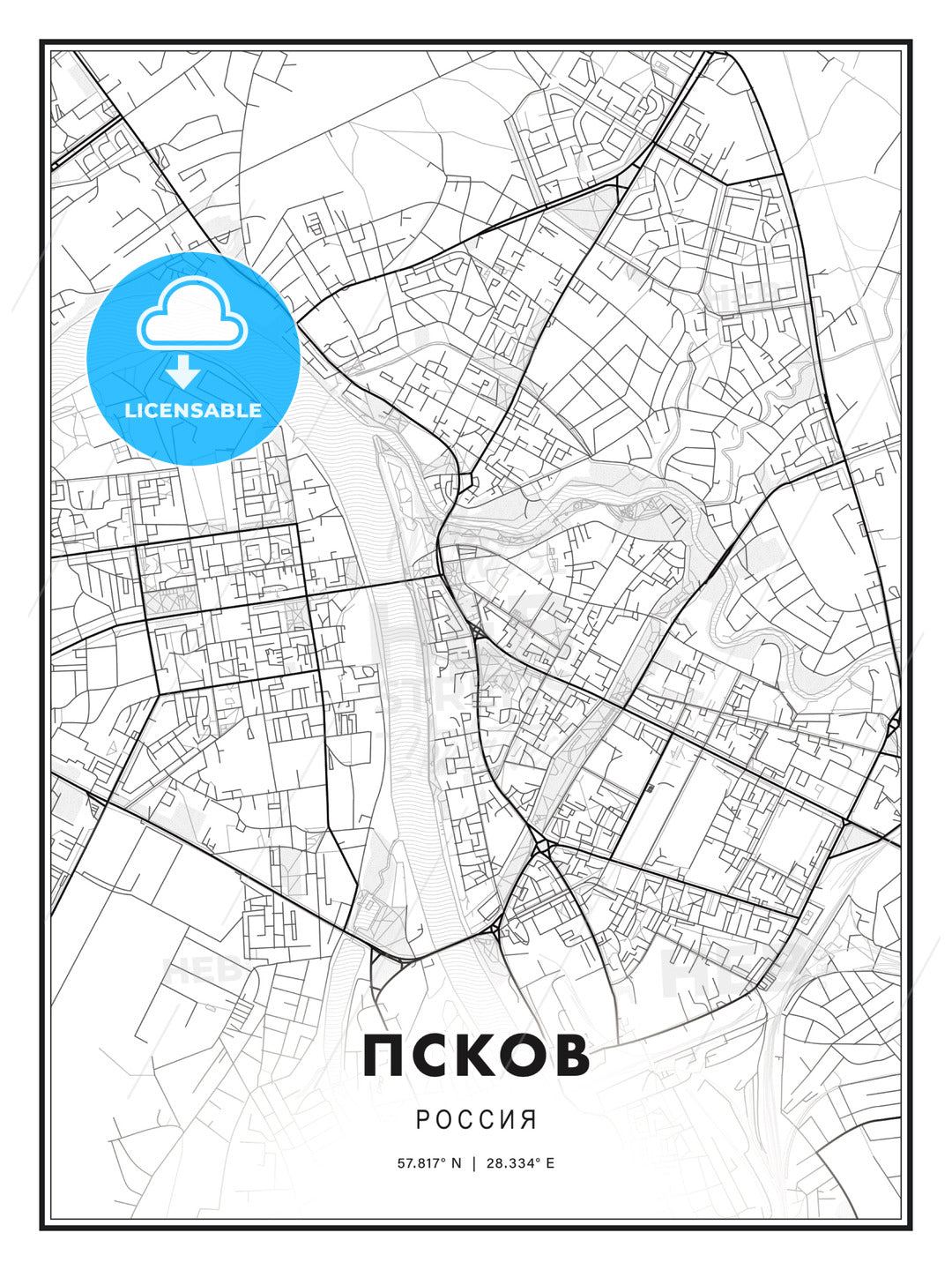 ПСКОВ / Pskov, Russia, Modern Print Template in Various Formats - HEBSTREITS Sketches