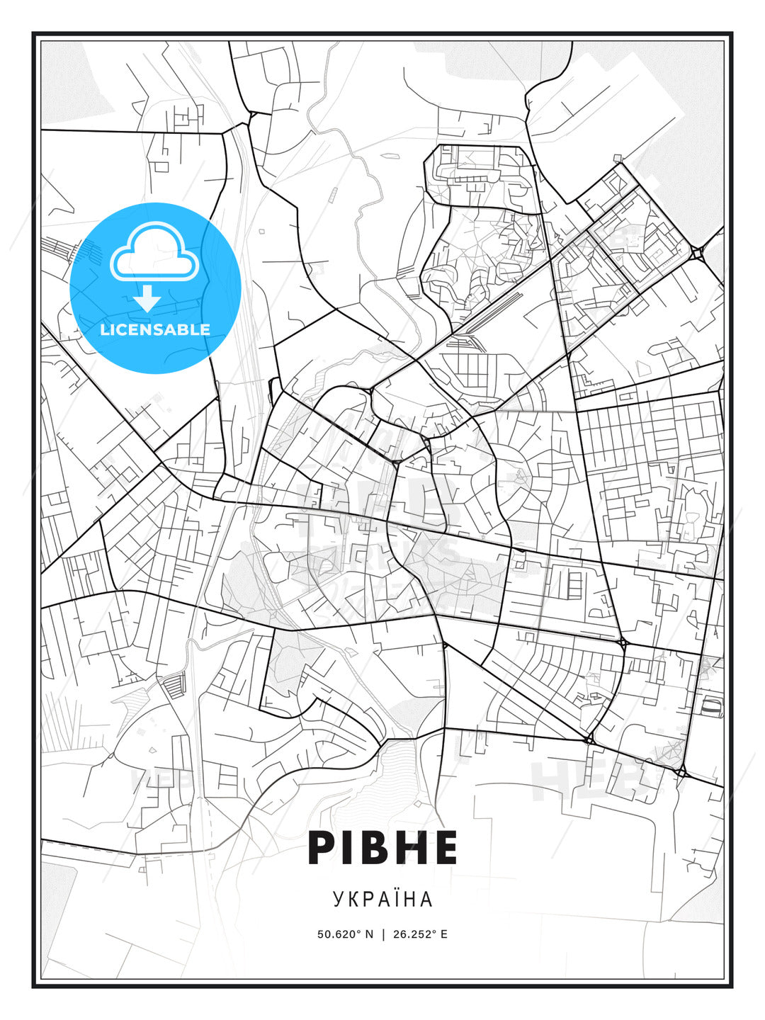 РІВНЕ / Rivne, Ukraine, Modern Map Print Template in Various Formats ...