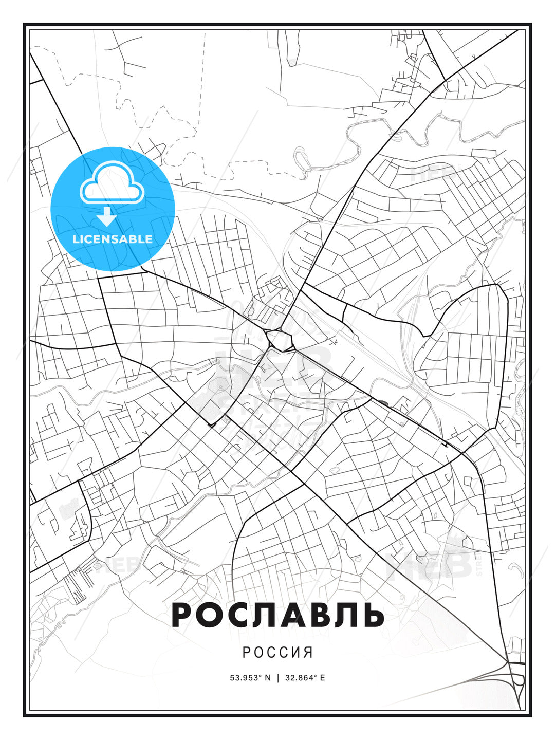 РОСЛАВЛЬ / Roslavl, Russia, Modern Print Template in Various Formats - HEBSTREITS Sketches