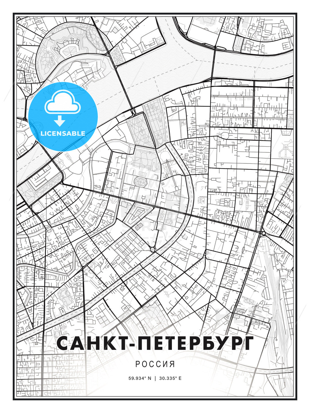 САНКТ-ПЕТЕРБУРГ / Saint Petersburg, Russia, Modern Print Template in Various Formats - HEBSTREITS Sketches