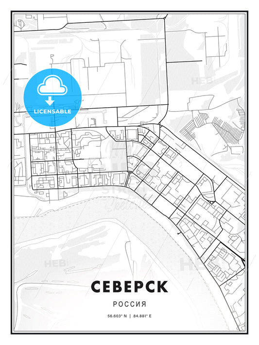 СЕВЕРСК / Seversk, Russia, Modern Print Template in Various Formats - HEBSTREITS Sketches