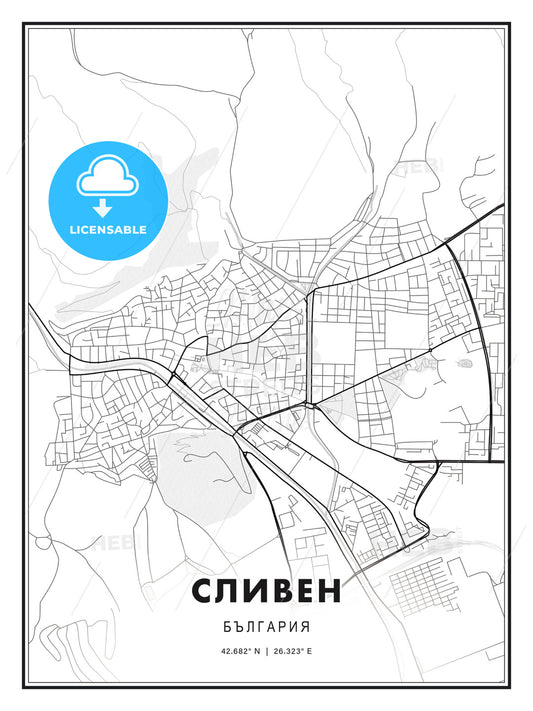 СЛИВЕН / Sliven, Bulgaria, Modern Print Template in Various Formats - HEBSTREITS Sketches