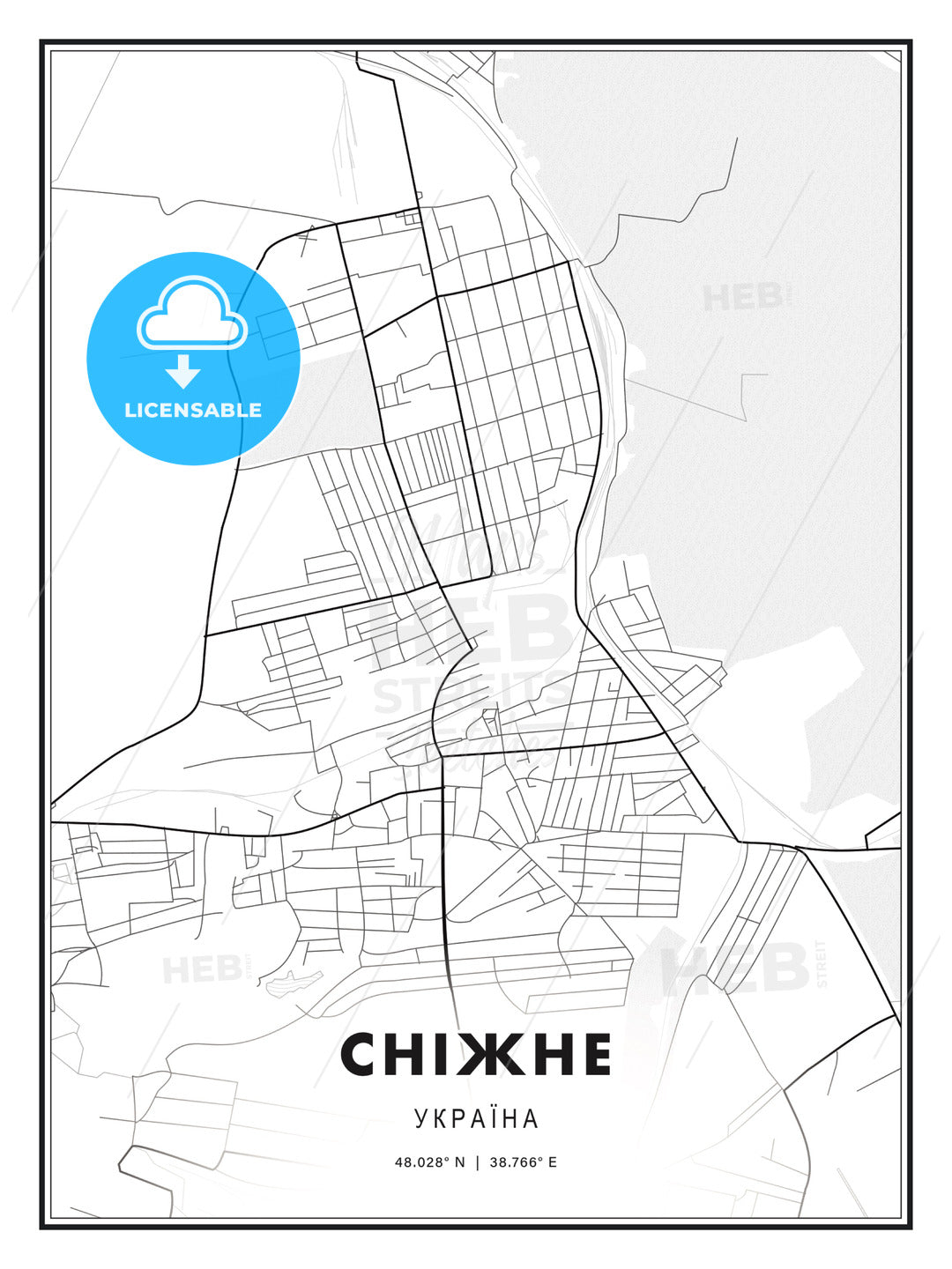 СНІЖНЕ / Snizhne, Ukraine, Modern Print Template in Various Formats - HEBSTREITS Sketches