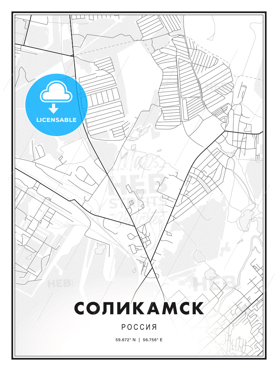 СОЛИКАМСК / Solikamsk, Russia, Modern Print Template in Various Formats - HEBSTREITS Sketches