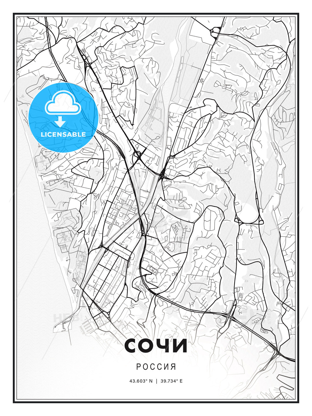 СОЧИ / Sochi, Russia, Modern Print Template in Various Formats - HEBSTREITS Sketches