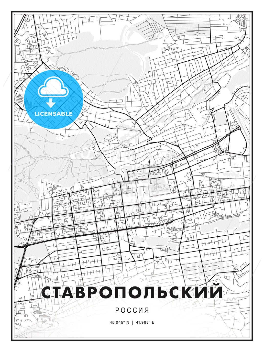 СТАВРОПОЛЬСКИЙ / Stavropol, Russia, Modern Print Template in Various Formats - HEBSTREITS Sketches