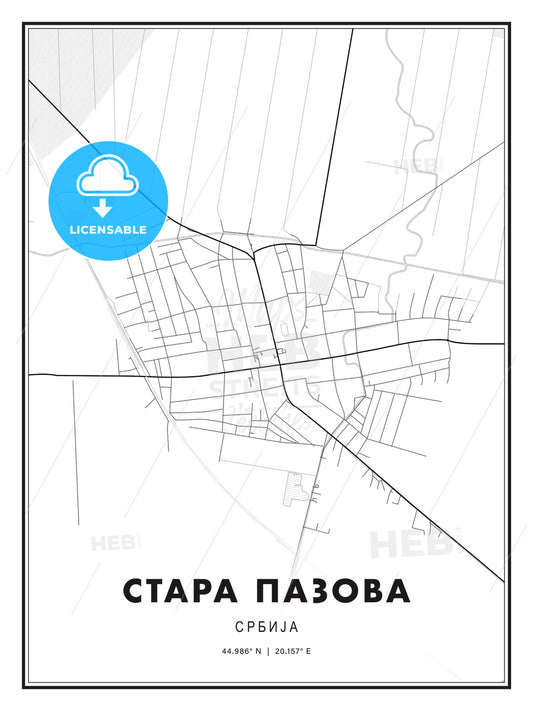 СТАРА ПАЗОВА / Stara Pazova, Serbia, Modern Print Template in Various Formats - HEBSTREITS Sketches