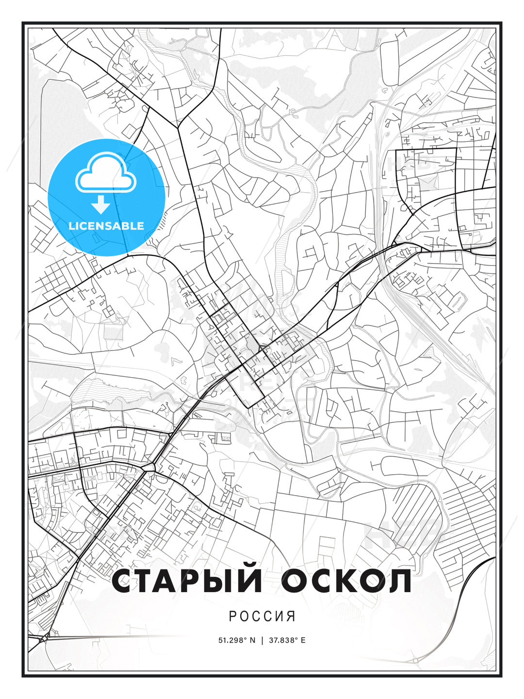 СТАРЫЙ ОСКОЛ / Stary Oskol, Russia, Modern Print Template in Various Formats - HEBSTREITS Sketches