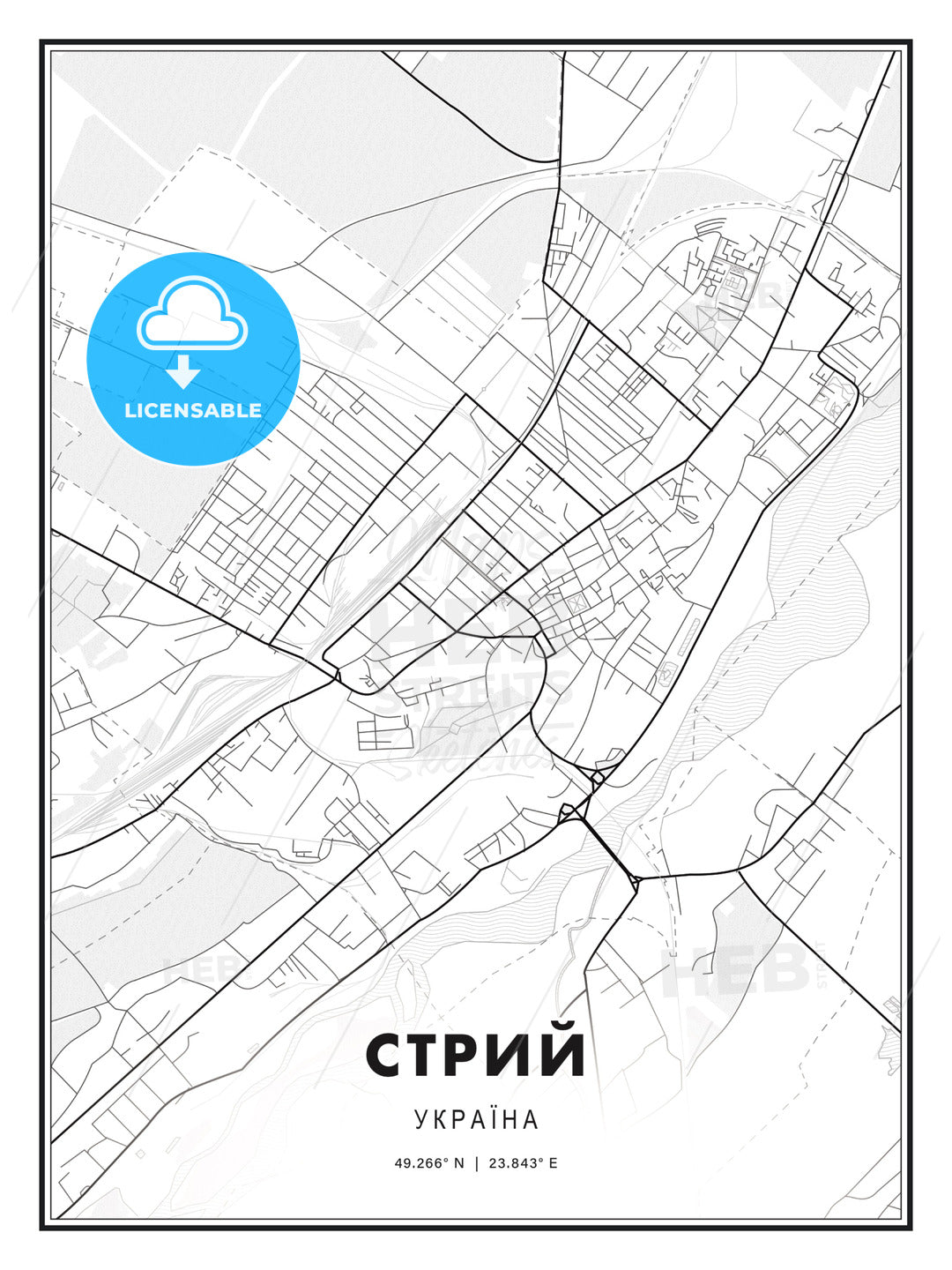 СТРИЙ / Stryi, Ukraine, Modern Print Template in Various Formats - HEBSTREITS Sketches
