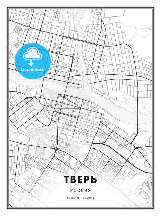 ТВЕРЬ / Tver, Russia, Modern Print Template in Various Formats - HEBSTREITS Sketches