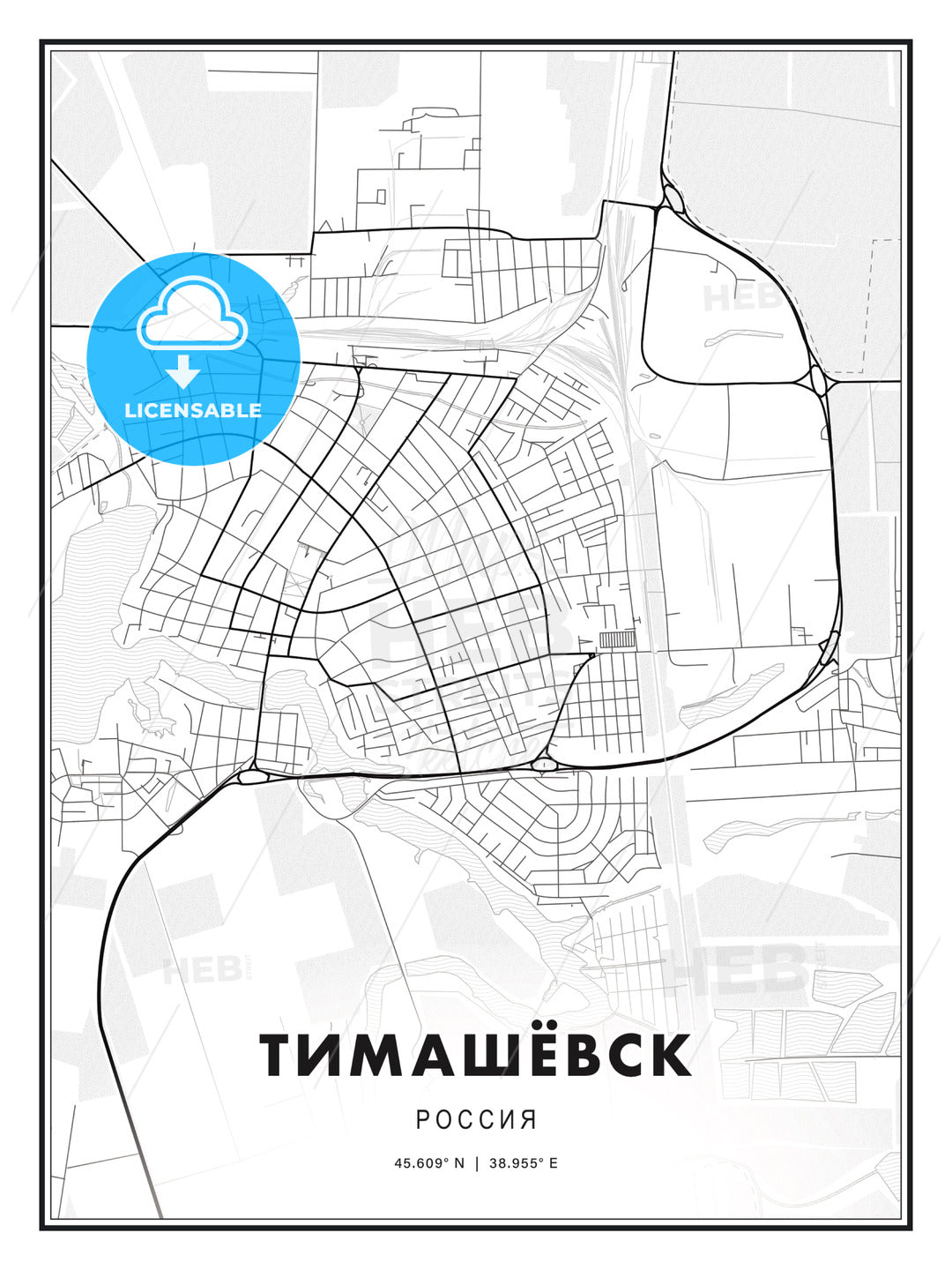 ТИМАШЁВСК / Timashyovsk, Russia, Modern Print Template in Various Formats - HEBSTREITS Sketches