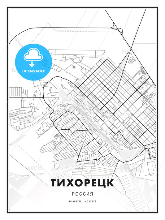 ТИХОРЕЦК / Tikhoretsk, Russia, Modern Print Template in Various Formats - HEBSTREITS Sketches