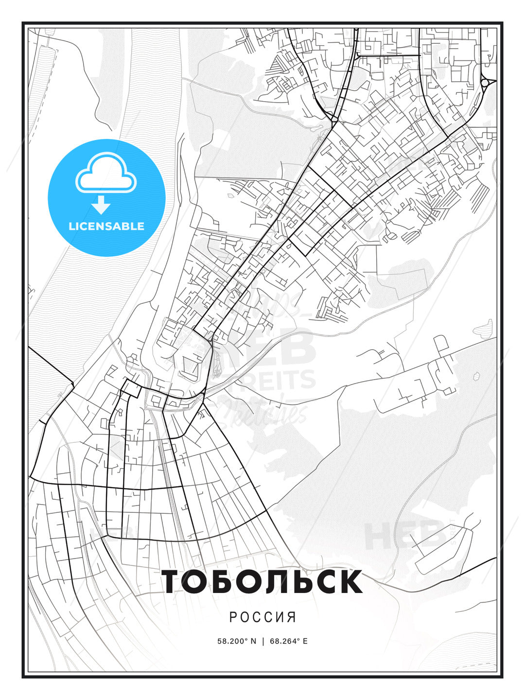 ТОБОЛЬСК / Tobolsk, Russia, Modern Print Template in Various Formats - HEBSTREITS Sketches