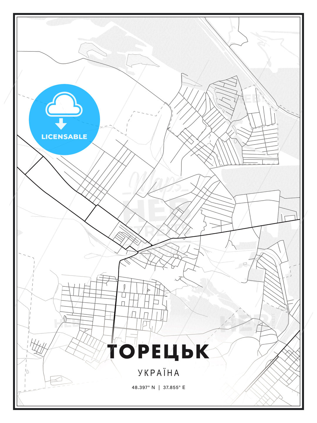 ТОРЕЦЬК / Toretsk, Ukraine, Modern Print Template in Various Formats - HEBSTREITS Sketches